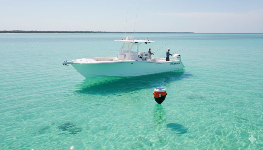 a boat using a digital anchor alarm to prevent anchor dragging