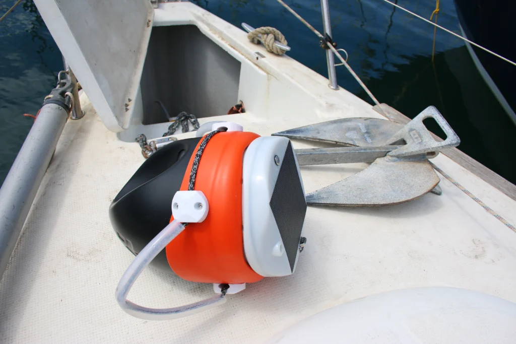 Morphéis Anchor Watch Bouy sitting on the boat deck